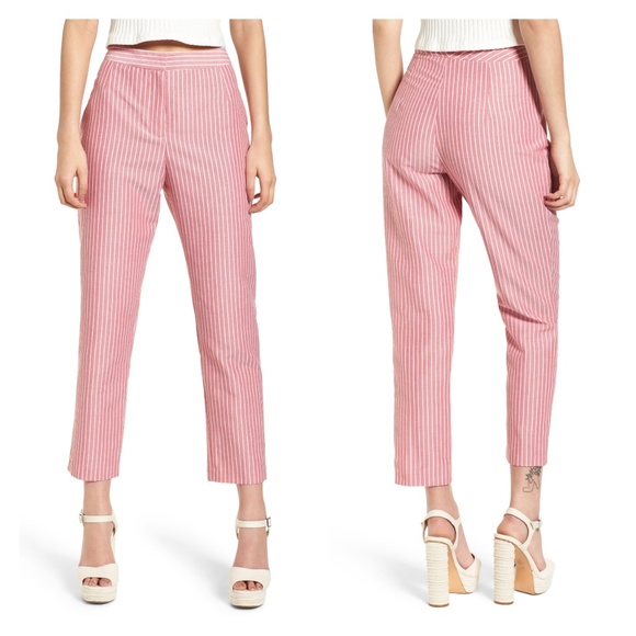 Wayf Pants - NWOT WAYF Pink Striped Piper High Waist Crop Pants Wayf Pants - NWOT WAYF Pink Striped Piper High Waist Crop Pants